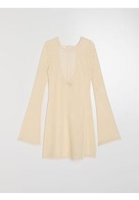 Sinsay - Ażurowa sukienka plażowa z długim rękawem - kremowy. Okazja: na plażę. Kolor: kremowy. Długość rękawa: długi rękaw. Wzór: ażurowy #1