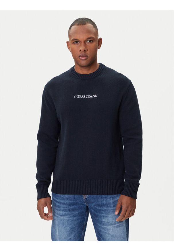 Guess Jeans Sweter M4BR31 Z3HM1 Granatowy Regular Fit. Kolor: niebieski. Materiał: bawełna