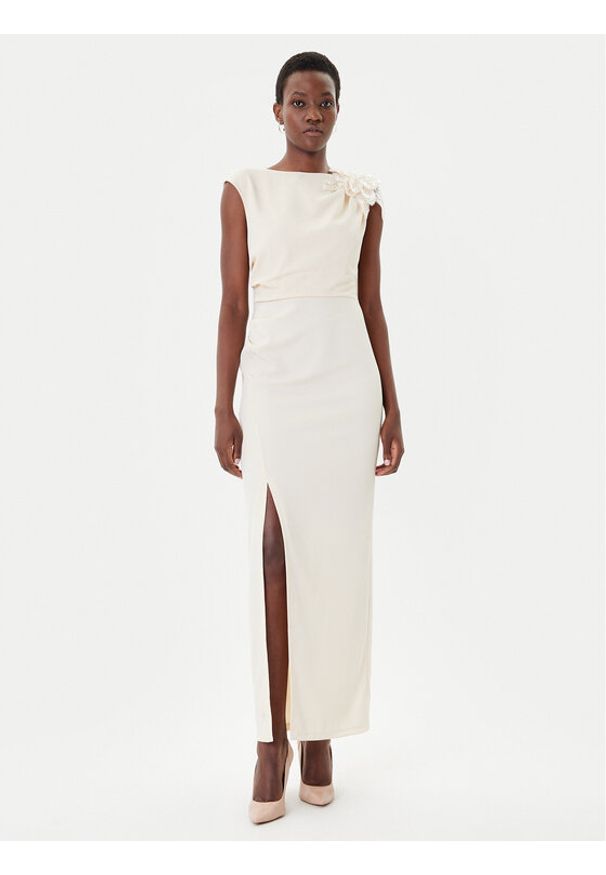 Rinascimento Sukienka wieczorowa CFC0020094002 Beżowy Slim Fit. Kolor: beżowy. Materiał: syntetyk. Styl: wizytowy