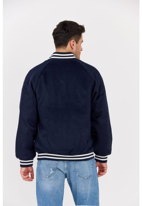 Tommy Jeans - TOMMY JEANS Granatowy męski bomber z domieszką wełny Varsity. Okazja: na co dzień. Kolor: niebieski. Materiał: wełna. Wzór: paski. Styl: sportowy, klasyczny, elegancki, casual