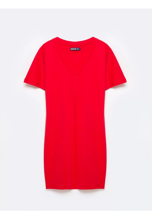Big-Star - Sukienka damska bawełniana z krótkim rękawem czerwona Zorkaya 603. Kolor: czerwony. Materiał: bawełna. Długość rękawa: krótki rękaw. Wzór: aplikacja