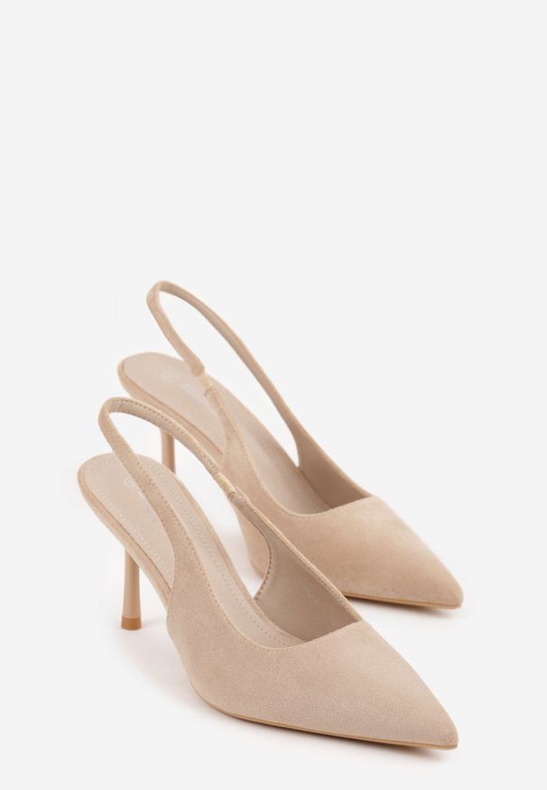 Born2be - Ciemnobeżowe Sandały Slingback z Imitacji Zamszu na Szpilce z Noskiem w Szpic Delanoe. Okazja: na co dzień, na ślub cywilny, na wesele, na imprezę. Nosek buta: szpiczasty. Zapięcie: bez zapięcia. Kolor: beżowy. Materiał: zamsz. Obcas: na szpilce. Styl: casual, elegancki, klasyczny