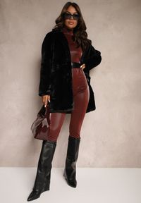Renee - Czarny Futrzany Płaszcz Jednorzędowy z Podszewką i Kieszeniami Daithianne. Kolor: czarny. Materiał: futro. Styl: elegancki #3