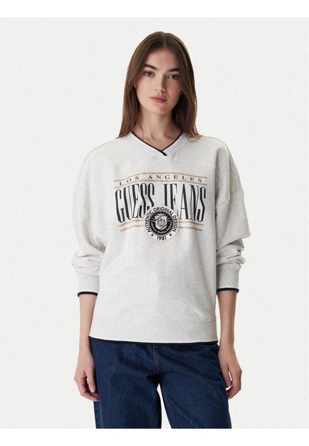 Guess Jeans Bluza W6RQ09 K68I4 Szary Oversize. Kolor: szary. Materiał: bawełna