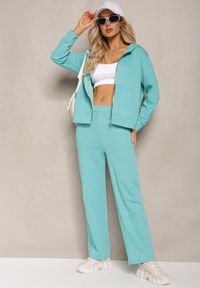 Renee - Niebieski Komplet Dresowy Proste Spodnie i Zasuwana Bluza z Kapturem Nerathia. Kolor: niebieski. Materiał: dresówka #4