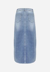 Born2be - Niebieska Spódnica Jeansowa Midi z Rozcięciem z Przodu Laerissa. Kolor: niebieski. Materiał: jeans