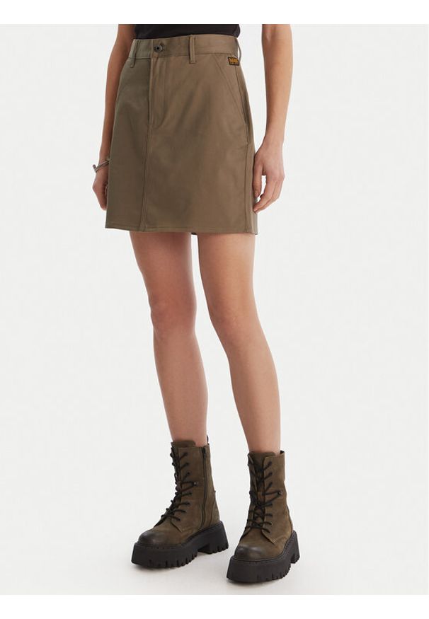 G-Star RAW - G-Star Raw Spódnica mini D29095-5126 Khaki Regular Fit. Kolor: brązowy. Materiał: bawełna