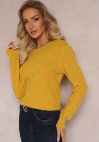 Renee - Żółty Sweter z Geometrycznym Wzorem o Klasycznym Fasonie Sunnhild. Kolor: żółty. Wzór: geometria. Sezon: jesień, zima. Styl: klasyczny #5