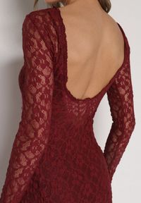 Born2be - Bordowa Koronkowa Sukienka Taliowana z Odkrytymi Plecami Talifera. Kolor: czerwony. Materiał: koronka. Długość rękawa: na ramiączkach. Wzór: koronka. Styl: klasyczny, elegancki #5