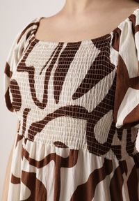 Born2be - Brązowa Wiskozowa Sukienka z Bufiastymi Rękawami w Abstrakcyjny Wzór Tibee. Okazja: na co dzień. Kolor: brązowy. Materiał: wiskoza. Wzór: nadruk. Typ sukienki: proste. Styl: wakacyjny, casual, elegancki #7