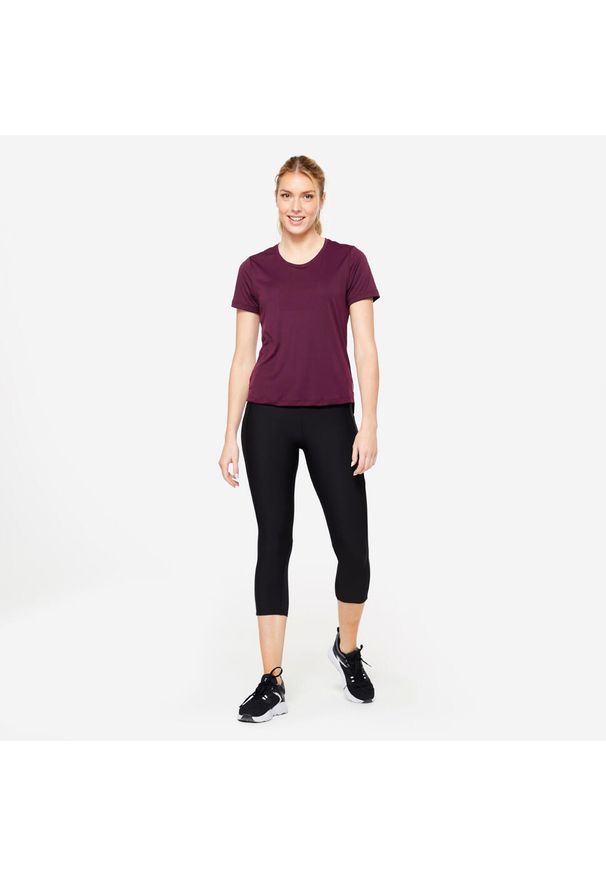 DOMYOS - Legginsy fitness damskie Domyos krótkie. Kolor: czarny. Materiał: materiał, poliester, elastan. Długość: krótkie. Sport: fitness