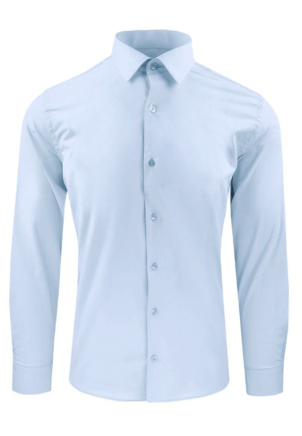 Bawełniana Koszula Elegancka, Slim - Victorio - Błękitna. Kolor: niebieski. Materiał: bawełna, elastan. Styl: elegancki