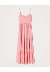 TwinSet - TWINSET - Różowa maxi sukienka na ramiączkach. Kolor: różowy, wielokolorowy, fioletowy. Materiał: koronka, wiskoza. Długość rękawa: na ramiączkach. Wzór: koronka. Styl: boho. Długość: maxi #4