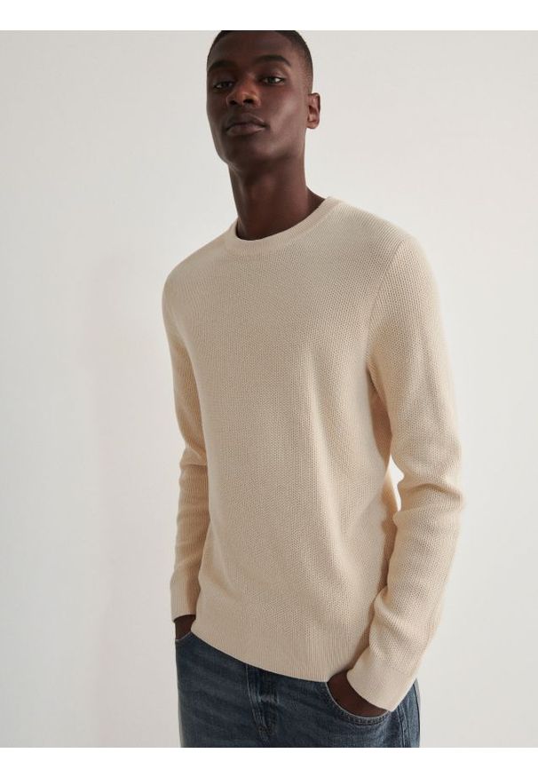 Reserved - Bawełniany sweter - beżowy. Kolor: beżowy. Materiał: bawełna