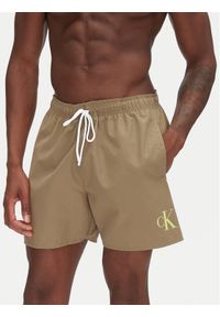 Calvin Klein Swimwear Szorty kąpielowe KM0KM01101 Khaki Regular Fit. Kolor: brązowy. Materiał: syntetyk
