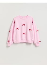 Reserved - Bluza z kokardkami - różowy. Typ kołnierza: kokarda. Kolor: różowy. Materiał: dzianina, bawełna #1