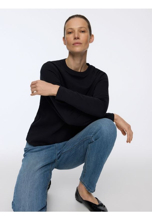 Reserved - Longsleeve z merceryzowanej bawełny - czarny. Kolor: czarny. Materiał: bawełna. Długość rękawa: długi rękaw