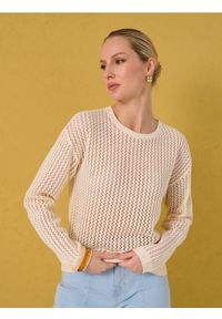 Sinsay - Ażurowy sweter - kremowy. Kolor: kremowy. Wzór: ażurowy #1