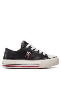 TOMMY HILFIGER - Tommy Hilfiger Trampki Low Cut Lace-Up Sneaker T3A9-32287-1355 m Czarny. Kolor: czarny. Materiał: skóra