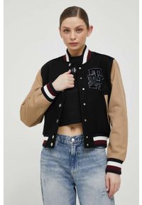 TOMMY HILFIGER - Tommy Hilfiger kurtka bomber wełniana kolor czarny przejściowa. Kolor: czarny. Materiał: wełna #1
