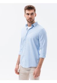 Ombre Clothing - Koszula męska w kratę REGULAR FIT K621 - jasnoniebieska - XXL. Okazja: do pracy, na spotkanie biznesowe, na co dzień. Kolor: niebieski. Materiał: bawełna, poliester. Długość rękawa: długi rękaw. Długość: długie. Styl: casual, klasyczny, biznesowy #4