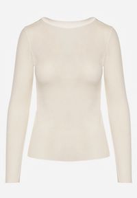 Born2be - Jasnobeżowa Wiskozowa Bluzka z Długim Rękawem z Dodatkiem Kaszmiru Uninda. Okazja: na co dzień. Kolor: beżowy. Materiał: wiskoza, kaszmir. Długość rękawa: długi rękaw. Długość: długie. Styl: casual, elegancki #7