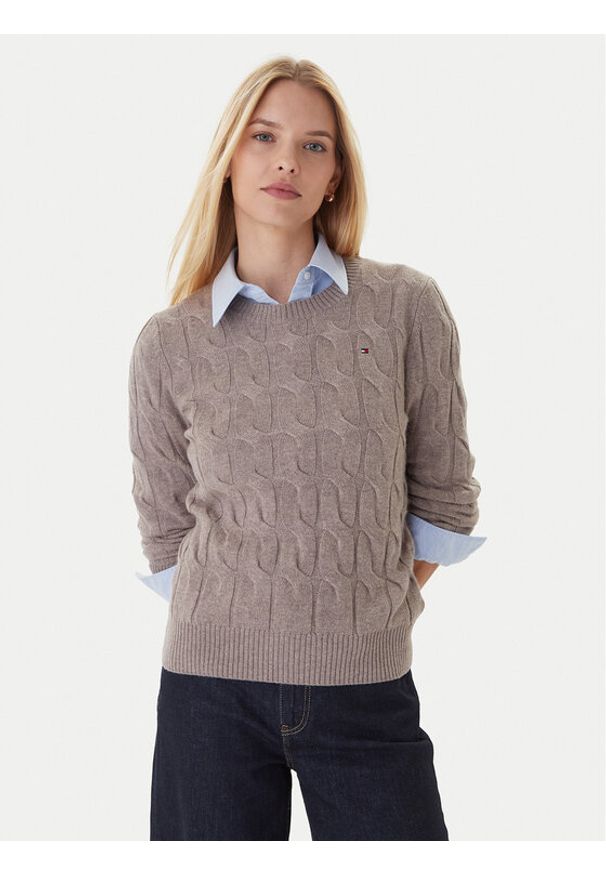 TOMMY HILFIGER - Tommy Hilfiger Sweter WW0WW43586 Beżowy Regular Fit. Kolor: beżowy. Materiał: wełna