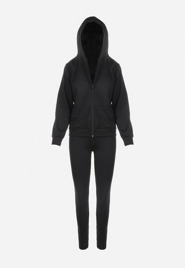 Born2be - Czarny Komplet Sportowy 3-częściowy Bluza Legginsy i Top Fika. Kolor: czarny. Sport: turystyka piesza