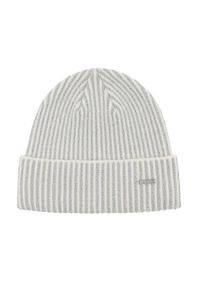 Ochnik - Kremowo-srebrna czapka zimowa damska. Kolor: biały. Materiał: poliester. Wzór: aplikacja. Sezon: zima #2