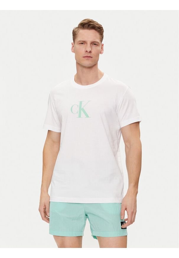 Calvin Klein Swimwear T-Shirt KM0KM00971 Biały Regular Fit. Kolor: biały. Materiał: bawełna
