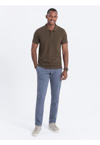 Ombre Clothing - T-shirt męski polo z ozdobnymi guzikami - ciemnooliwkowa V5 S1744 - XXL. Typ kołnierza: polo. Kolor: oliwkowy. Materiał: bawełna, dzianina #3