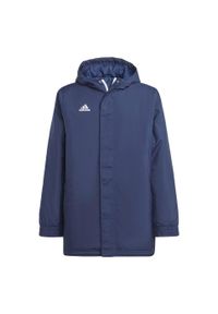 Adidas - Entrada 22 Stadium Jacket. Kolor: niebieski. Materiał: materiał. Długość: długie. Sport: piłka nożna