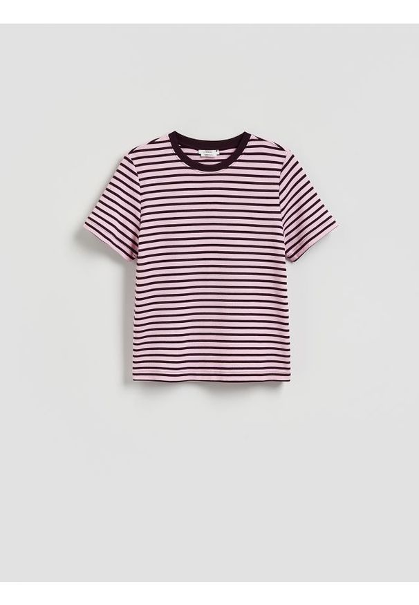 Reserved - T-shirt z bawełny merceryzowanej - ciemnofioletowy. Kolor: fioletowy. Materiał: bawełna