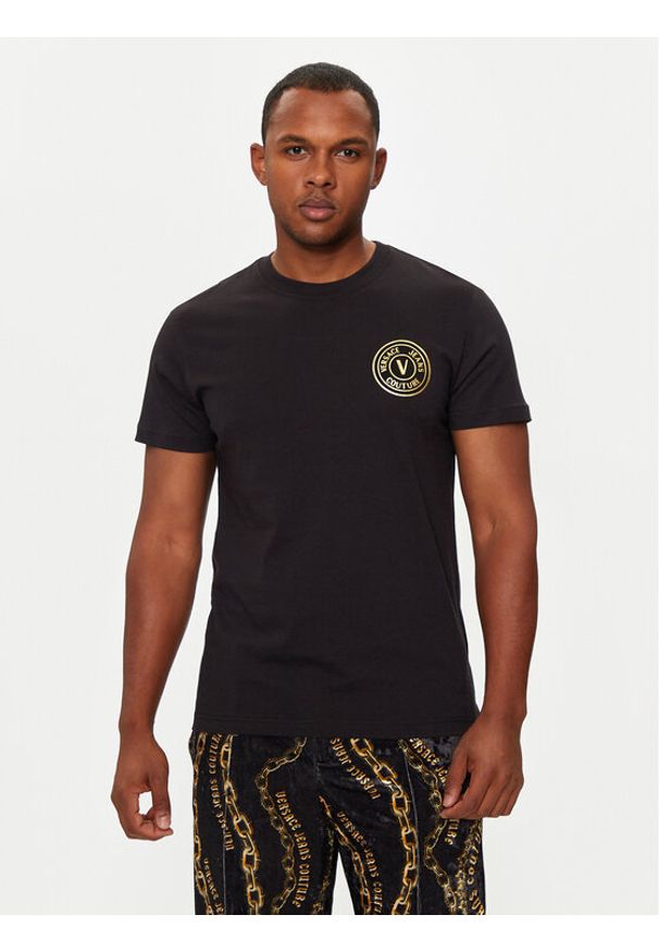 Versace Jeans Couture T-Shirt 77GAHT00 CJ00T Czarny Slim Fit. Kolor: czarny. Materiał: bawełna