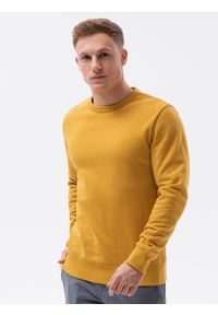 Ombre Clothing - Bluza męska bez kaptura bawełniana B1146 - musztardowa - XXL. Okazja: na co dzień. Typ kołnierza: bez kaptura. Kolor: żółty. Materiał: bawełna. Styl: casual, klasyczny