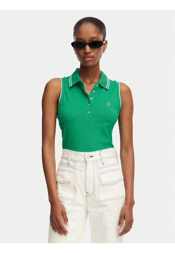 TOMMY HILFIGER - Tommy Hilfiger Polo 1985 WW0WW49561 Zielony Slim Fit. Typ kołnierza: polo. Kolor: zielony. Materiał: bawełna