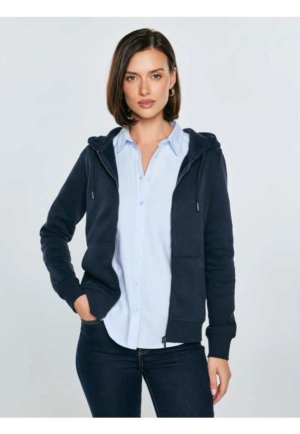 Big-Star - Bluza damska z kapturem granatowa Laurisana 403. Okazja: na spacer. Typ kołnierza: kaptur. Kolor: niebieski. Materiał: dzianina, jeans, dresówka. Długość: długie. Styl: sportowy