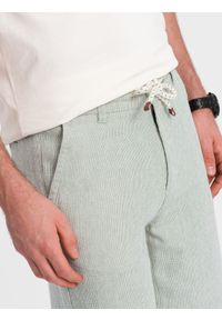 Ombre Clothing - Spodenki męskie szorty dzianinowe z lnu i bawełny - jasnozielone V2. Okazja: na imprezę. Kolor: zielony. Materiał: len, bawełna, dzianina. Sezon: lato. Styl: klasyczny, wakacyjny #9