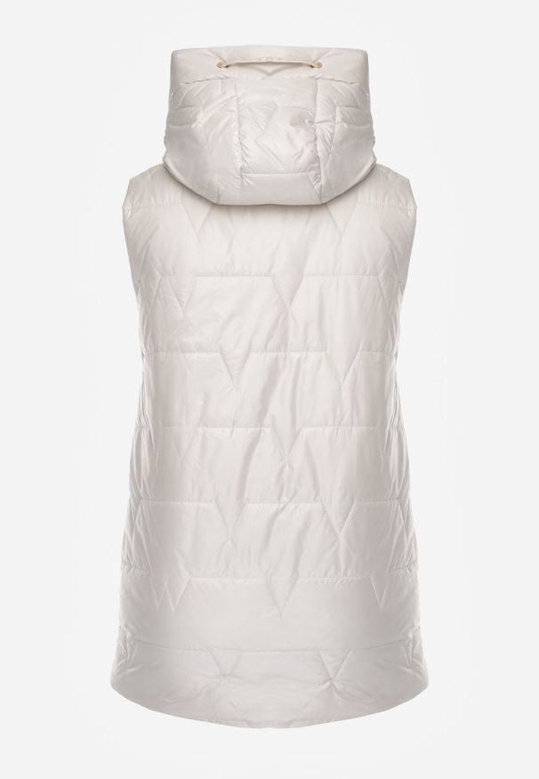 Born2be - Jasnoszara Kamizelka z Nieodpinanym Kapturem i Geometrycznym Pikowaniem Kalousa. Okazja: na co dzień. Kolor: szary. Materiał: jeans, dresówka. Długość rękawa: długi rękaw. Wzór: geometria. Styl: klasyczny, casual