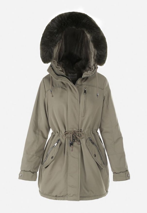 Born2be - Ciemnozielona Kurtka Parka z Kapturem z Futerkiem Ouida. Okazja: na co dzień, na spacer. Typ kołnierza: kaptur. Kolor: zielony. Materiał: futro. Wzór: aplikacja. Styl: casual, elegancki