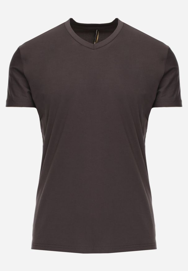 Born2be - Ciemnoszara Koszulka T-shirt z Bawełny z Dekoltem w Serek Rionisse. Okazja: do domu, do pracy. Typ kołnierza: dekolt w serek. Kolor: szary. Materiał: bawełna. Styl: elegancki, klasyczny