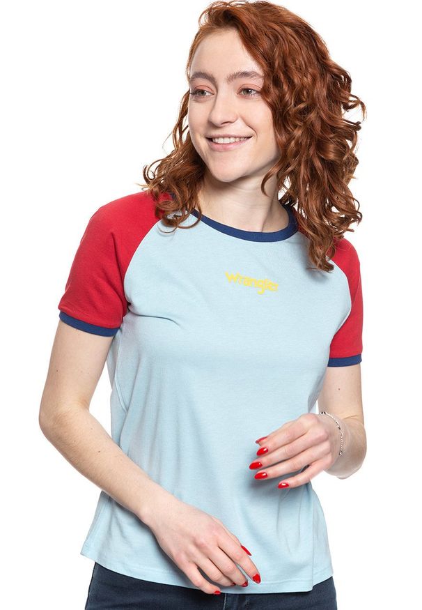 Wrangler - WRANGLER T SHIRT DAMSKI RAGLAN TEE ANGEL FALLS BLU W7N8F6B07 112131984. Długość rękawa: raglanowy rękaw