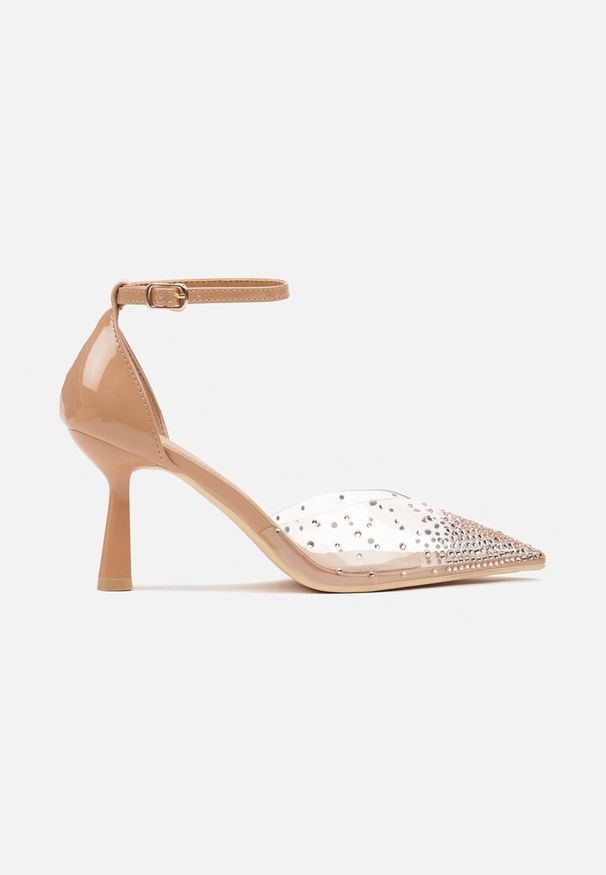 Renee - Beżowe Czółenka Vices na Szpilce z Wkładką ze Skóry Naturalnej Ozdobione Cyrkoniami Lilarin. Okazja: na spotkanie biznesowe, do pracy. Nosek buta: szpiczasty. Zapięcie: sprzączka. Kolor: beżowy. Materiał: skóra. Wzór: aplikacja. Obcas: na szpilce. Styl: biznesowy, elegancki, wizytowy