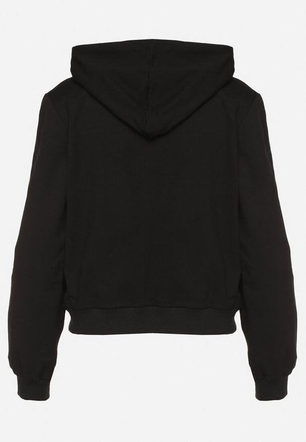 Born2be - Czarna Bluza z Kapturem i Kieszeniami Zapinana na Suwak Uloselenia. Okazja: na co dzień. Typ kołnierza: kaptur. Kolor: czarny. Materiał: jeans. Styl: elegancki, casual
