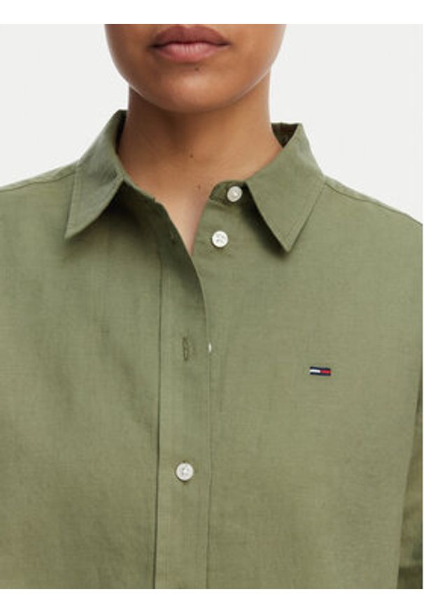 Tommy Jeans Koszula DW0DW22209 Zielony Relaxed Fit. Kolor: zielony. Materiał: len