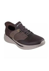 skechers - Buty sportowe Sneakersy męskie, Slip-Ins: Slade - Macklin. Kolor: brązowy. Materiał: syntetyk, tkanina. Model: Skechers Sport. Sport: turystyka piesza