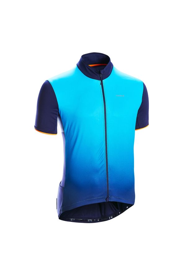 TRIBAN - Koszulka rowerowa męska Triban RC500. Kolor: niebieski, wielokolorowy, pomarańczowy. Materiał: materiał, poliester, elastan, poliamid. Sport: wspinaczka