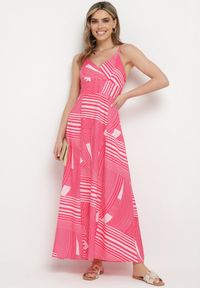 Born2be - Fuksjowa Sukienka z Kopertowym Dekoltem na Regulowanych Ramiączkach z Rozcięciami Jatila. Okazja: na co dzień. Typ kołnierza: dekolt kopertowy. Kolor: różowy. Długość rękawa: na ramiączkach. Typ sukienki: kopertowe. Styl: casual #3