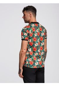 Ombre Clothing - Polo koszulka bawełniana z nadrukiem w kwiaty – czarna V2 - Rozmiar: XL. Okazja: na co dzień. Typ kołnierza: polo. Kolor: czarny. Materiał: bawełna. Wzór: nadruk, kwiaty. Sezon: lato. Styl: wakacyjny, casual, elegancki #9