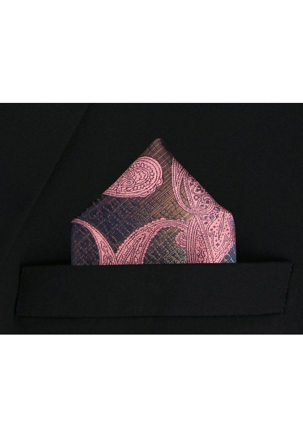 Poszetka Męska, Elegancka - Alties - Duże, Różowe Paisley. Kolor: różowy. Materiał: poliester. Wzór: paisley